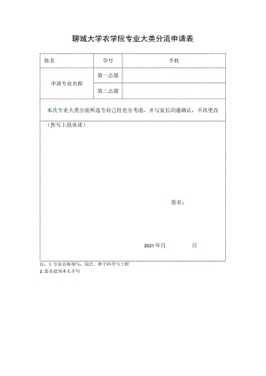 聊城大学农学院专业大类分流申请表.docx