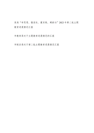 某局“学思想、强党性、重实践、建新功”2023年第二批主题教育工作进展情况汇报3篇（含教育局税务局）.docx