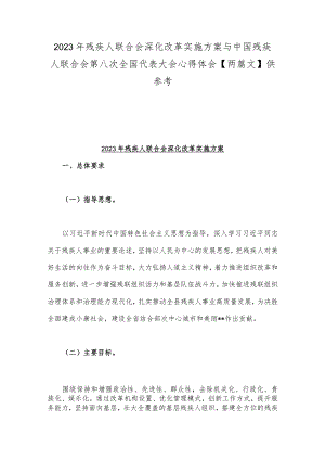 2023年残疾人联合会深化改革实施方案与中国残疾人联合会第八次全国代表大会心得体会【两篇文】供参考.docx