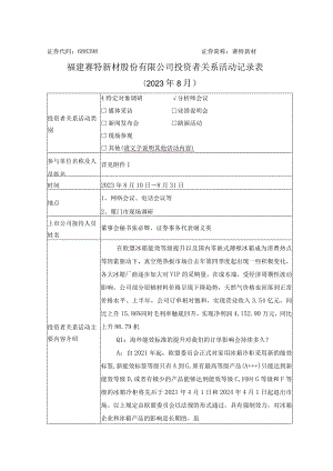 证券代码688398证券简称赛特新材福建赛特新材股份有限公司投资者关系活动记录表.docx
