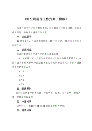 XX公司遴选工作方案模板.docx