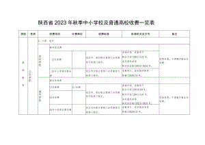 陕西省2023年秋季中小学校及普通高校收费一览表.docx