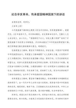 五篇2023年纪念辛亥革命传承爱国精神国旗下的讲话.docx