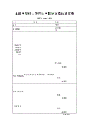 金融学院硕士研究生学位论文修改提交表修改3—6个月.docx