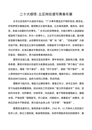 二十大感悟：立足岗位谱写青春乐章.docx