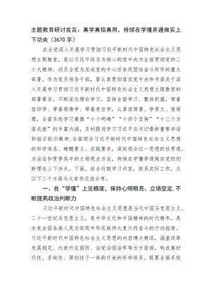 主题教育研讨发言：真学真信真用持续在学懂弄通做实上下功夫.docx