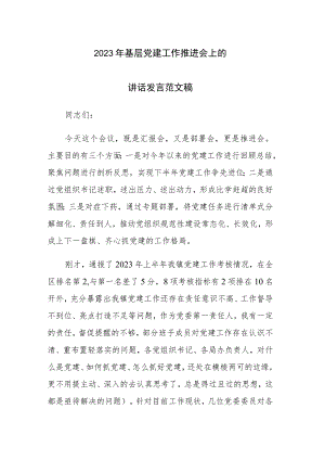 2023年基层党建工作推进会上的讲话发言范文稿.docx