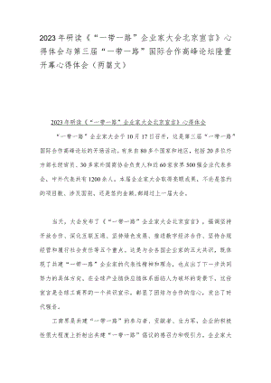 2023年研读《“一带一路”企业家大会北京宣言》心得体会与第三届“一带一路”国际合作高峰论坛隆重开幕心得体会（两篇文）.docx