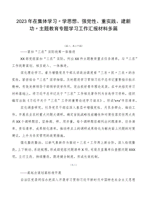 2023年在集体学习“学思想、强党性、重实践、建新功”主题教育专题学习工作汇报材料多篇.docx