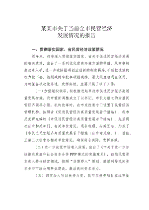 某某市关于当前全市民营经济发展情况的报告.docx
