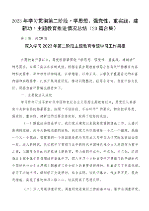 2023年学习贯彻第二阶段“学思想、强党性、重实践、建新功”主题教育推进情况总结（20篇合集）.docx
