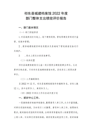 祁东县城建档案馆2022年度部门整体支出绩效评价报告.docx