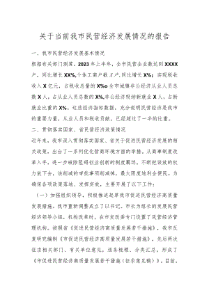 关于当前我市民营经济发展情况的报告 .docx