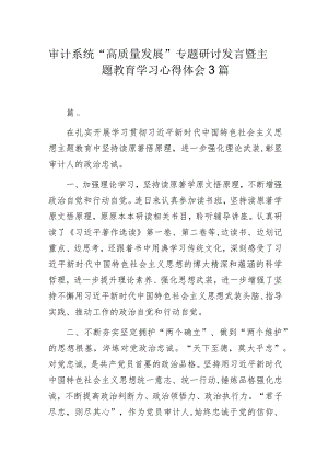 审计系统“高质量发展”专题研讨发言暨主题教育学习心得体会3篇.docx