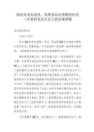 保持党员先进性发挥党员先锋模范作用——在某村党员大会上的党课讲稿.docx