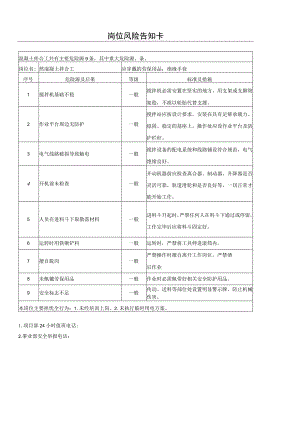 混凝土拌合工：岗位风险告知卡模板.docx