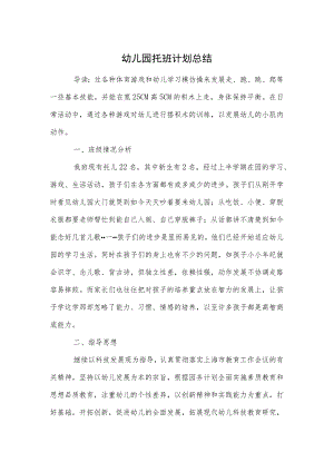 幼儿园托班计划总结参考范本.docx