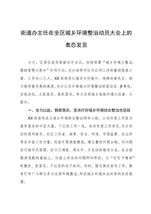 街道办主任在全区城乡环境整治动员大会上的表态发言.docx
