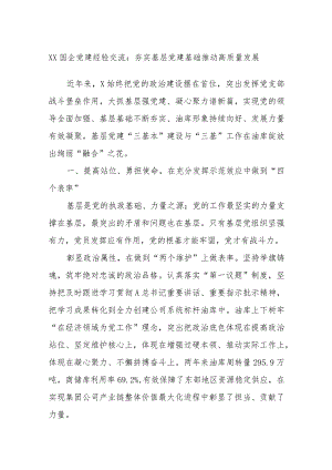 XX国企党建经验交流：夯实基层党建基础推动高质量发展.docx