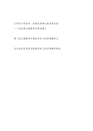 2023年民政局系统“学思想、强党性、重实践、建新功”主题教育及读书班党课讲稿辅导报告3篇.docx
