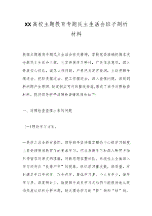 XX高校主题教育专题民主生活会班子剖析材料.docx