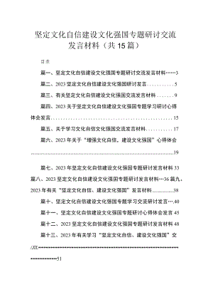坚定文化自信建设文化强国专题研讨交流发言材料（共15篇）.docx