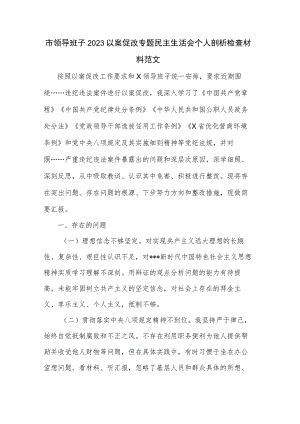 市领导班子2023以案促改专题民主生活会个人剖析检查材料范文.docx