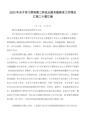 2023年关于学习贯彻第二阶段主题专题教育工作情况汇报二十篇汇编.docx