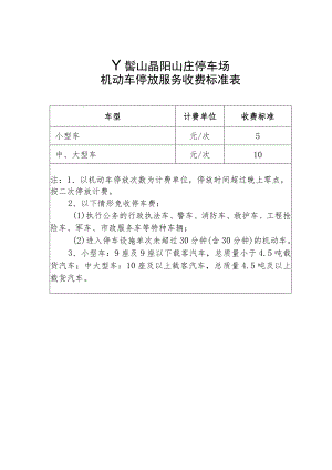 丫髻山晶阳山庄停车场机动车停放服务收费标准表.docx
