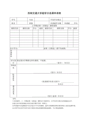 西南交通大学超学分选课申请表.docx
