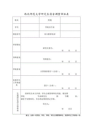 西北师范大学研究生宿舍调整审批表.docx