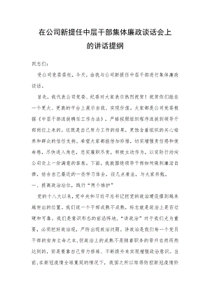 在公司新提任中层干部集体廉政谈话会上的讲话提纲.docx
