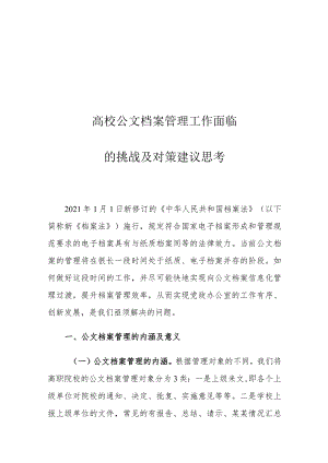 高校公文档案管理工作面临的挑战及对策建议思考.docx