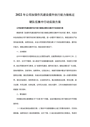 2022年公司加强作风建设提升执行能力锤炼过硬队伍集中行动实施方案.docx