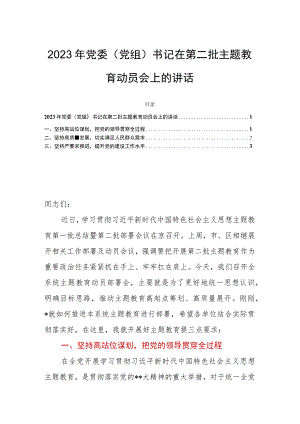 2023年党委（党组）书记在第二批主题教育动员会上的讲话.docx