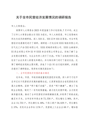 关于全市民营经济发展情况的调研报告.docx