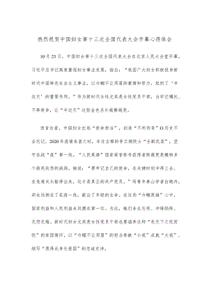 热烈祝贺中国妇女第十三次全国代表大会开幕心得体会.docx