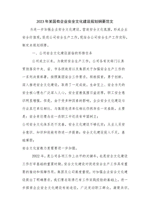 2023年某国有企业安全文化建设规划纲要范文.docx