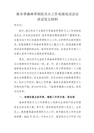 秋冬季森林草原防灭火工作电视电话会议讲话发言材料.docx