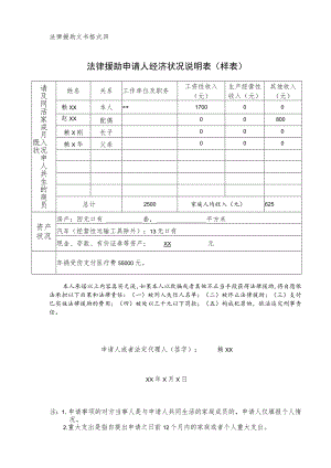法律援助文书格式四法律援助申请人经济状况说明表样表.docx