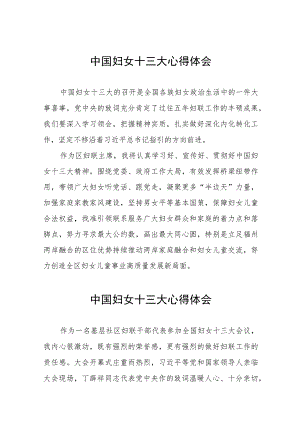 妇联干部学习中国妇女第十三次全国代表大会精神心得体会十篇.docx