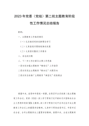2023年党委（党组）第二批主题教育阶段性工作情况总结报告.docx