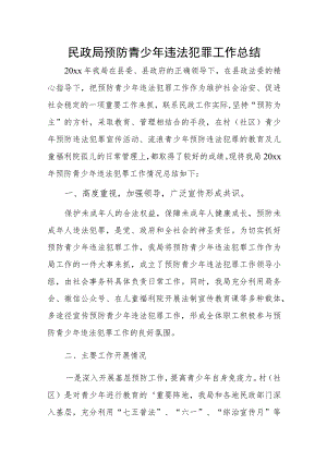 民政局预防青少年违法犯罪工作总结.docx