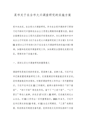 某市关于在全市大兴调查研究的实施方案.docx