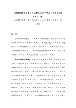 在集团党委理论学习中心组安全生产专题研讨交流会上的发言(二篇).docx
