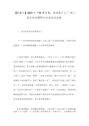 【2篇文】2023年“XX要发展我该谋什么”三抓三促行动专题研讨交流发言材料.docx