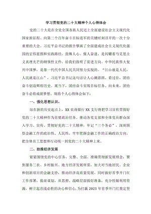 银行出纳《学习贯彻党的二十大精神》个人心得体会 汇编8份.docx