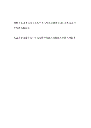 2023年某县某办单位关于违反中央八项规定精神突出问题整治工作开展情况的汇报2篇.docx