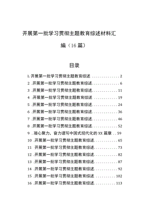 开展第一批学习贯彻主题教育综述材料汇编（16篇）.docx