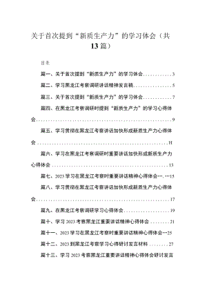 关于首次提到“新质生产力”的学习体会13篇供参考.docx
